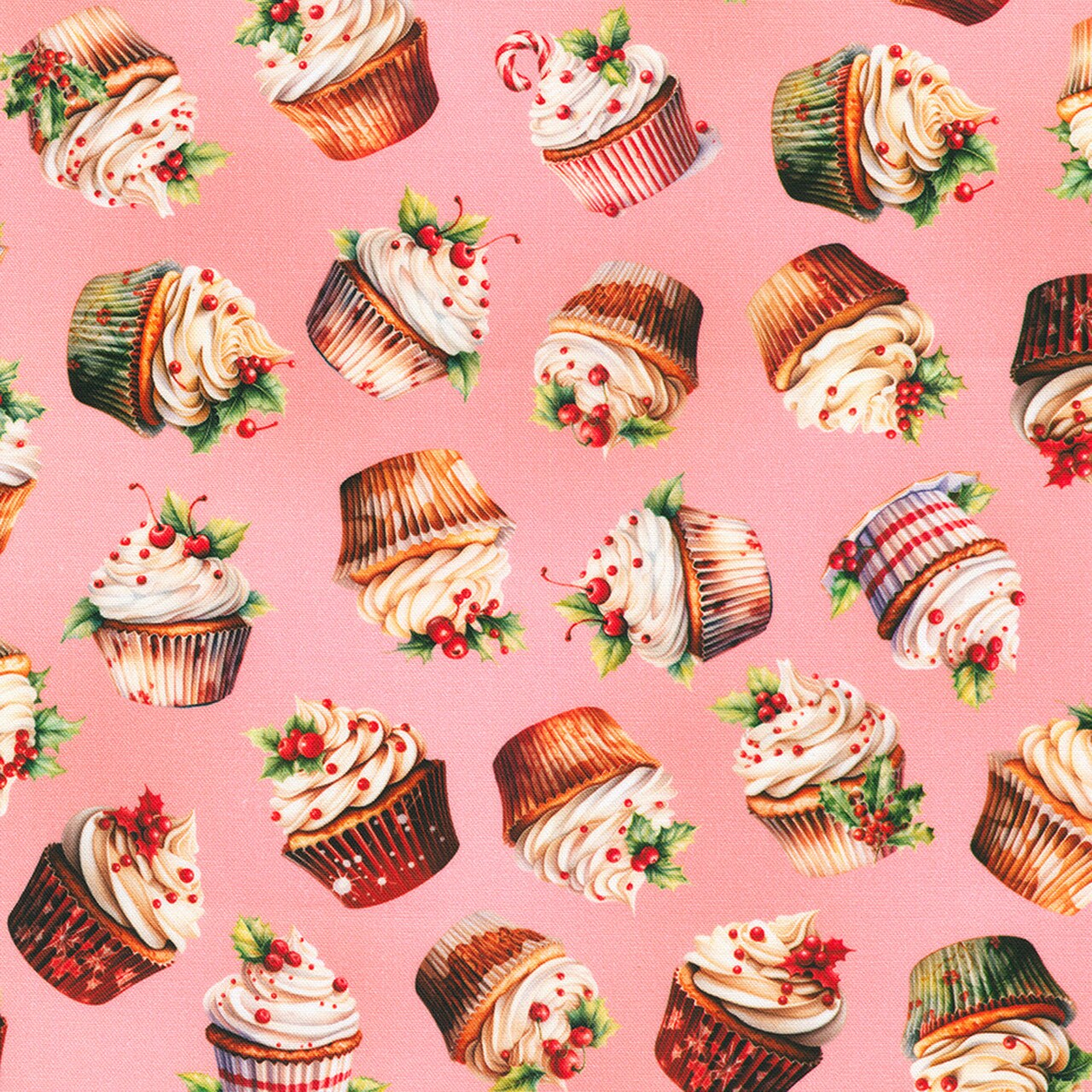 Fabric Robert Kaufman Pink Christmas Cupcakes Frosted by RKF by the Quarter Yard SRKD-23206-10